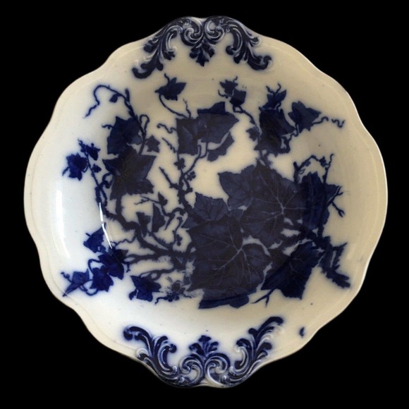 Antique James Kent China 10-1/2" Flow Blue Serving Bowl Grapevine Ivy Circa 1910 - Picture 5 of 12